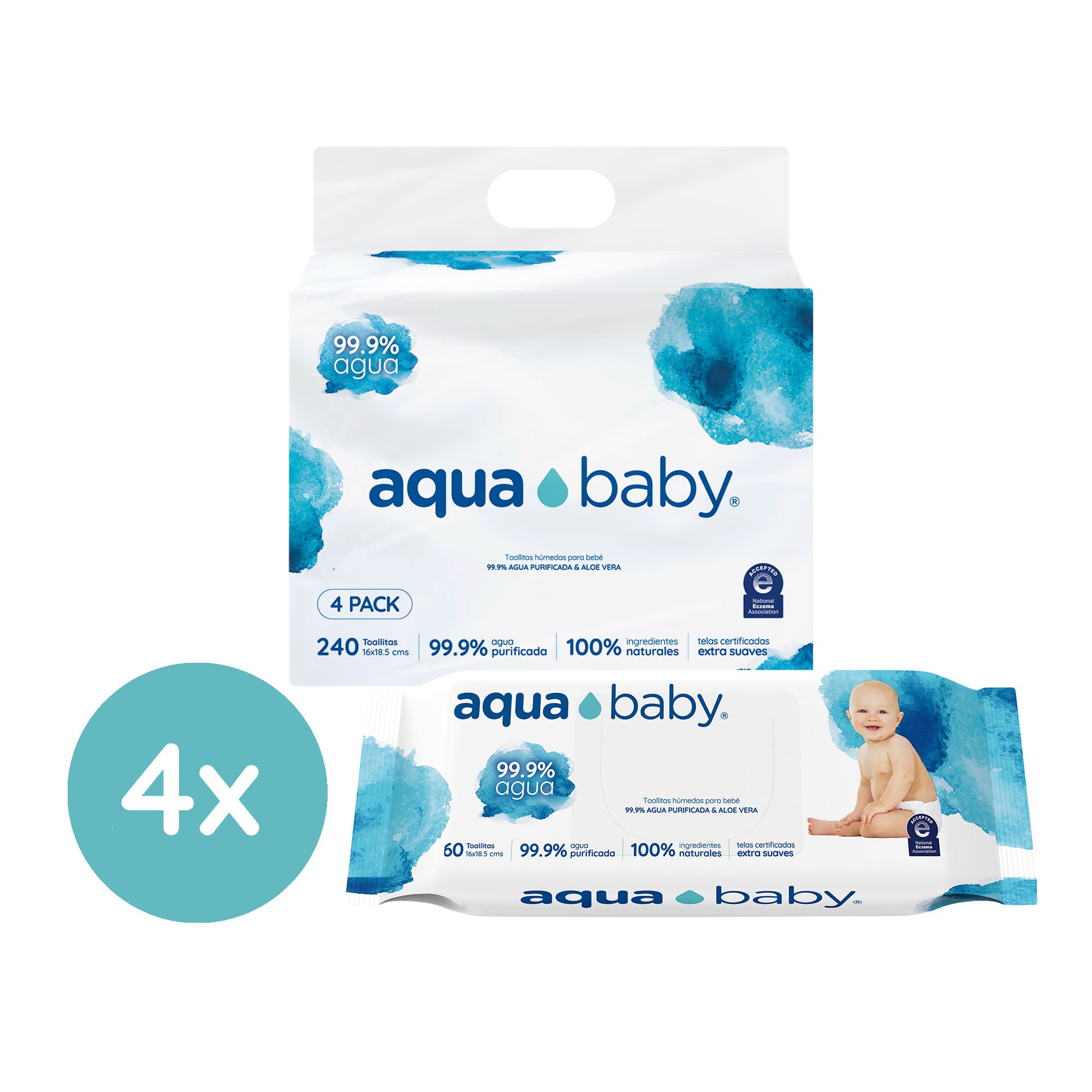 Aqua Baby 4 Bolsas de 60 Toallitas Húmedas
