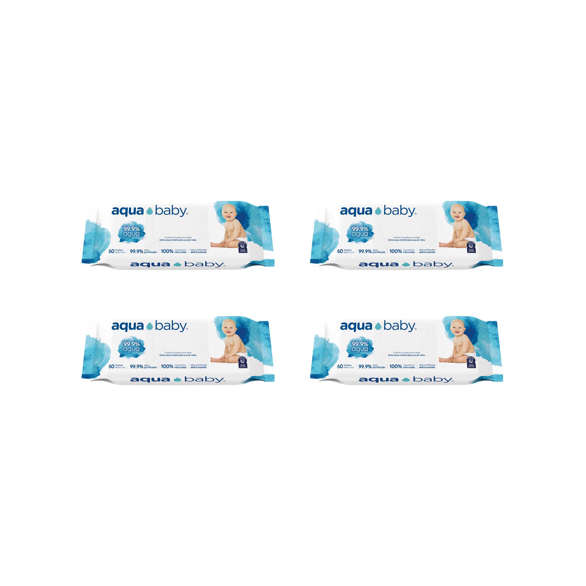 Aqua Baby 4 Bolsas de 60 Toallitas Húmedas